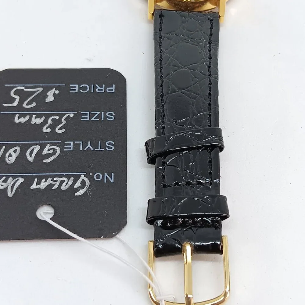 Great Dane 33mm Women's Gold Tone Black Leather Band Dog Watch
